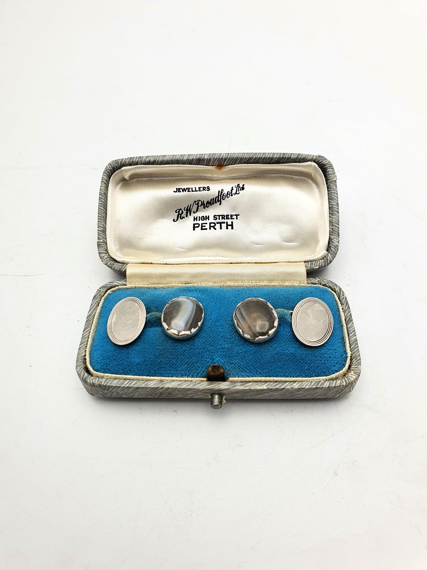 Nice Pair of Silver and Agate Cufflinks – circa 1920