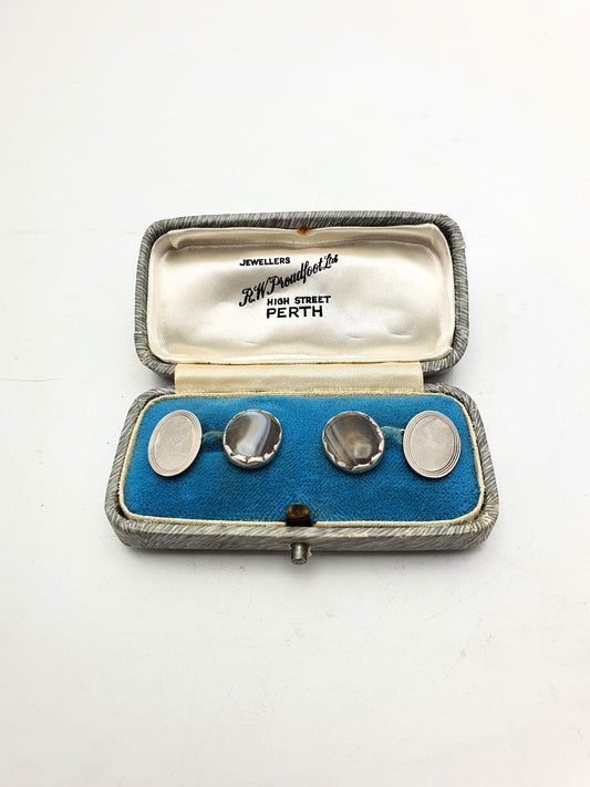 Nice Pair of Silver and Agate Cufflinks – circa 1920