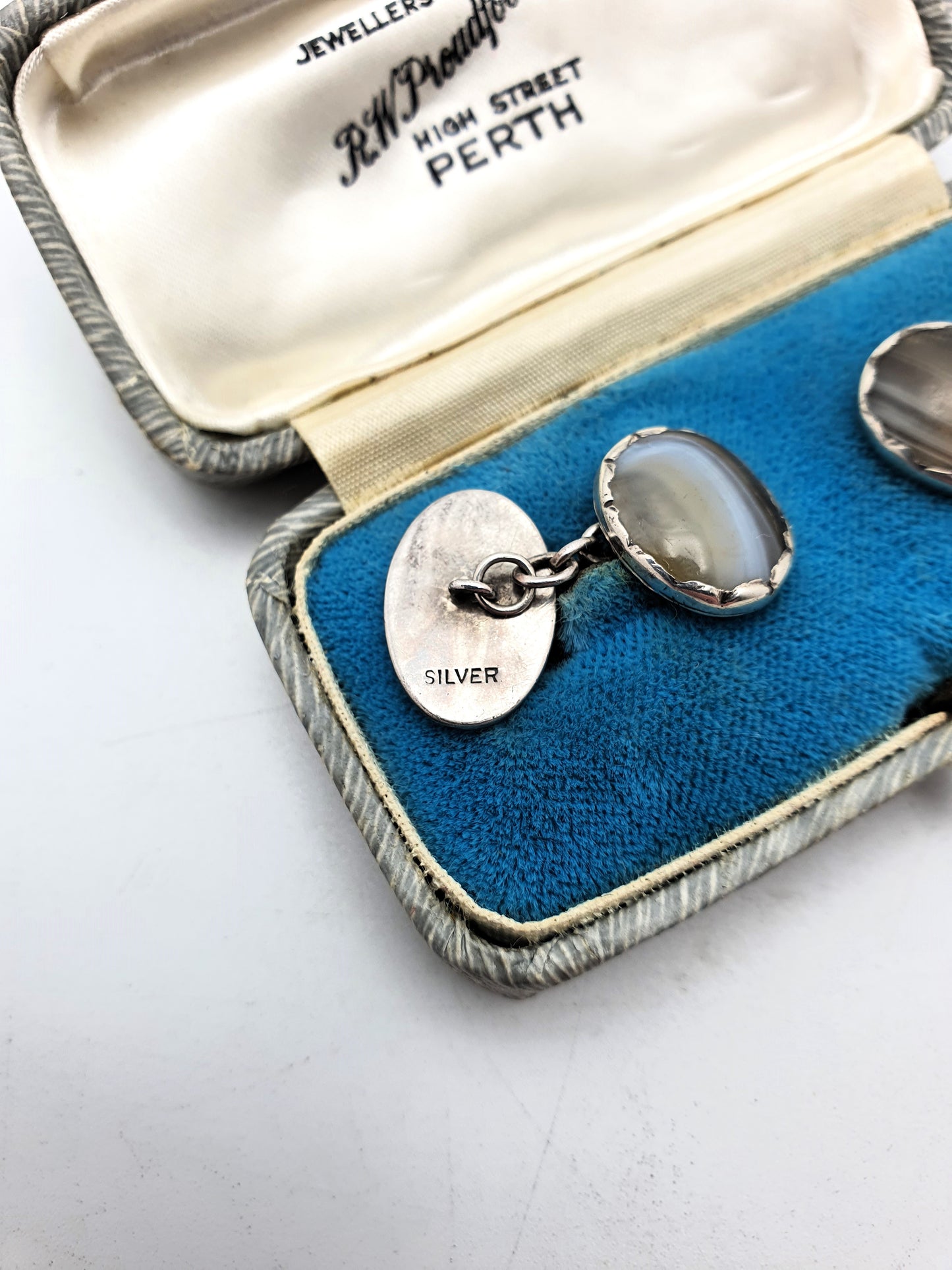 Nice Pair of Silver and Agate Cufflinks – circa 1920