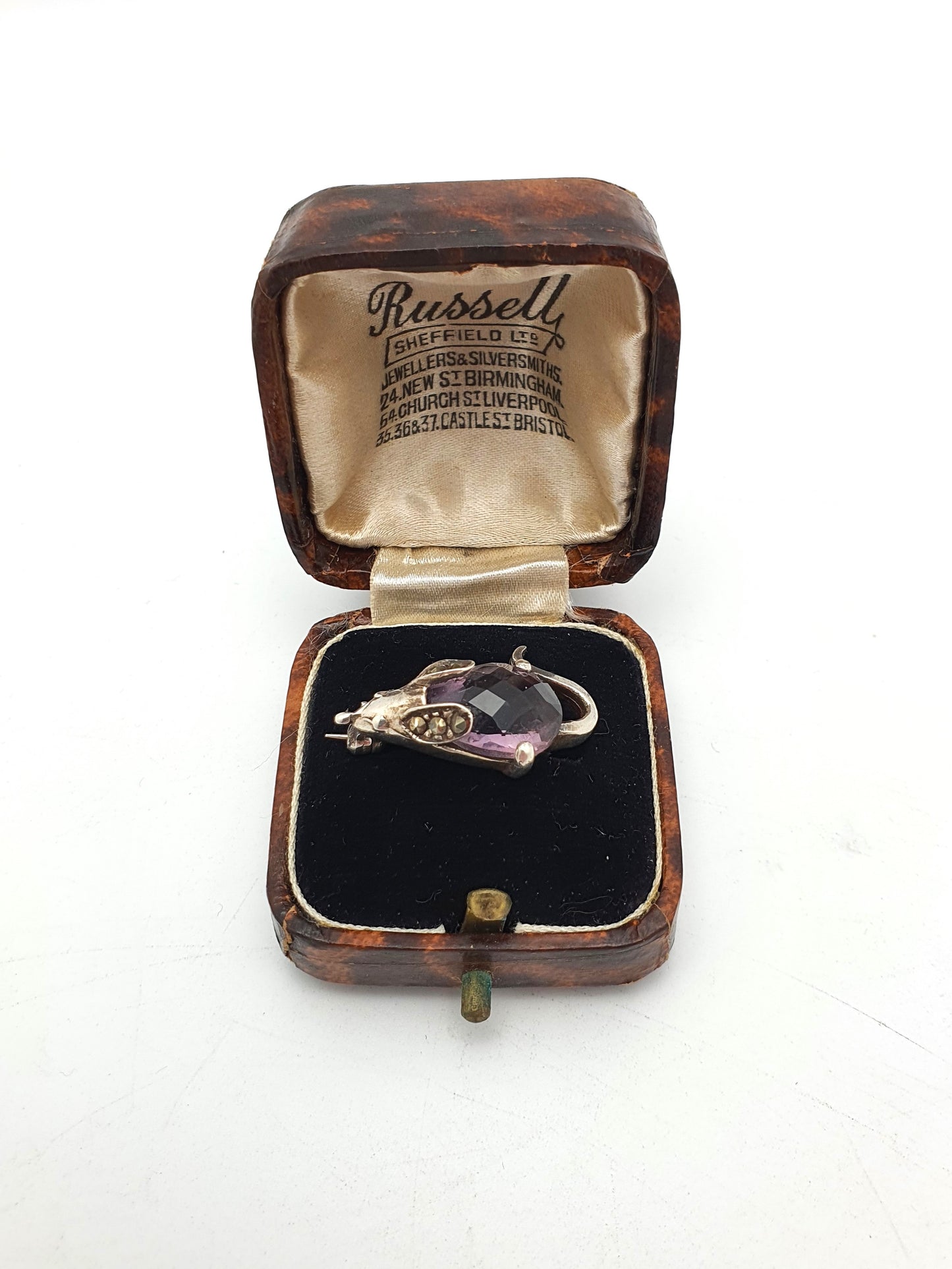 Lovely Silver and Amethyst Mouse Brooch – circa 1970
