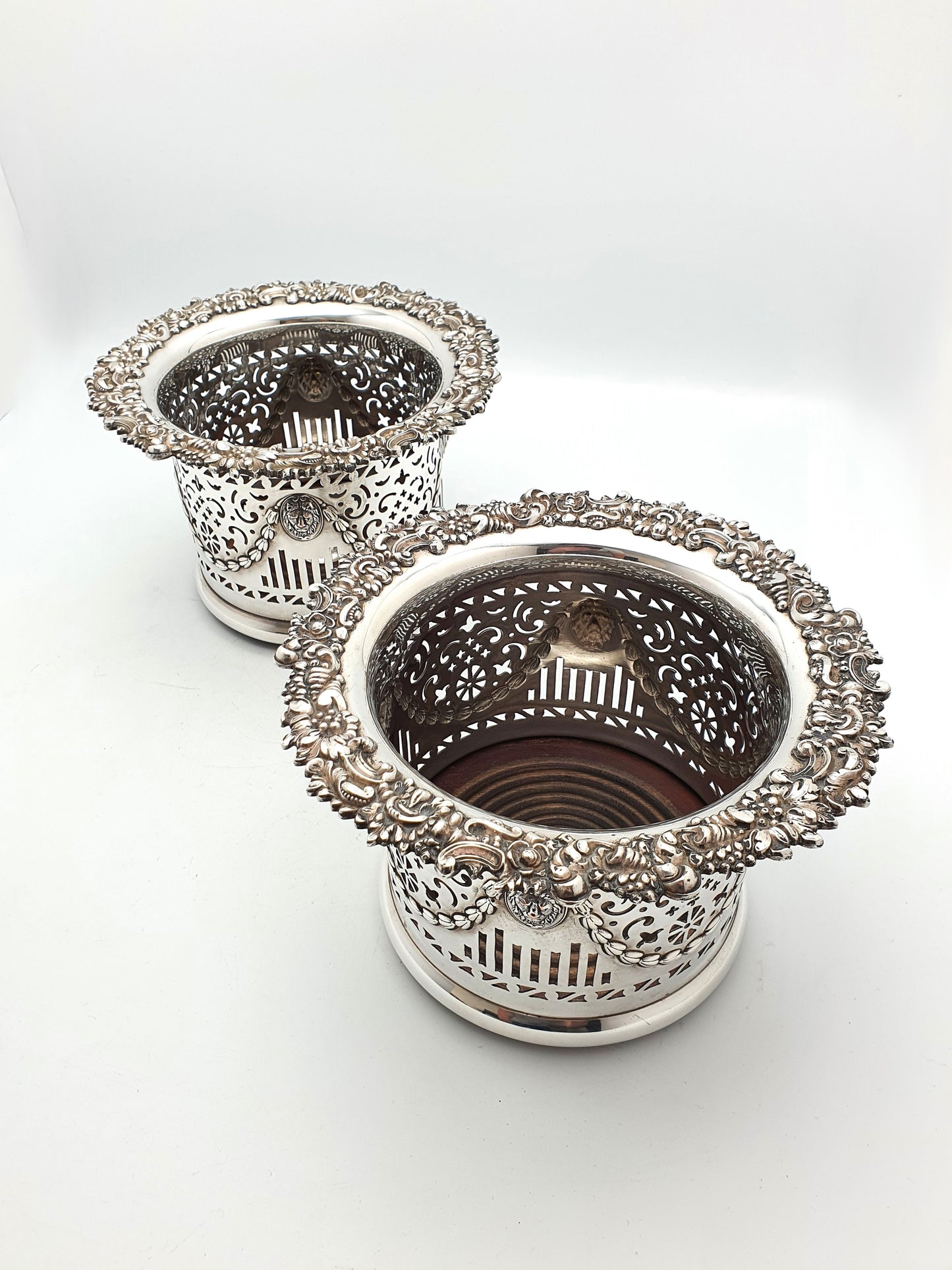 Pair of Lovely Large Silver-Plated Wine Coasters - circa 1920