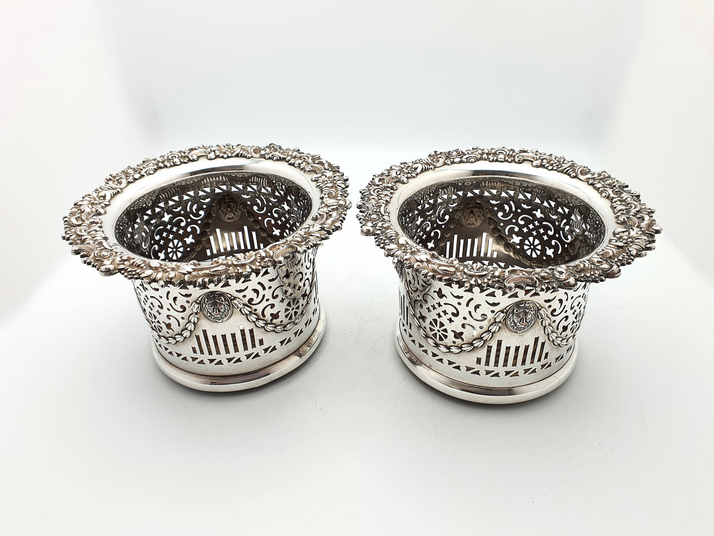 Pair of Lovely Large Silver-Plated Wine Coasters - circa 1920