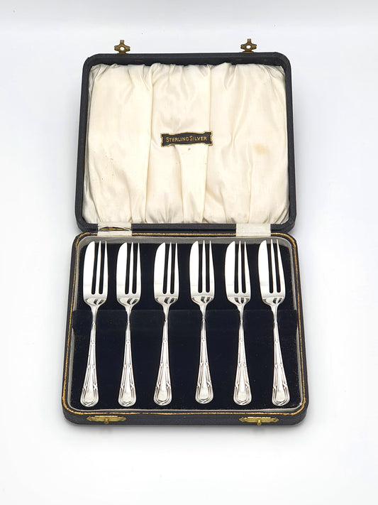 Nice Set of 6 Solid Silver Cake Forks - 1931