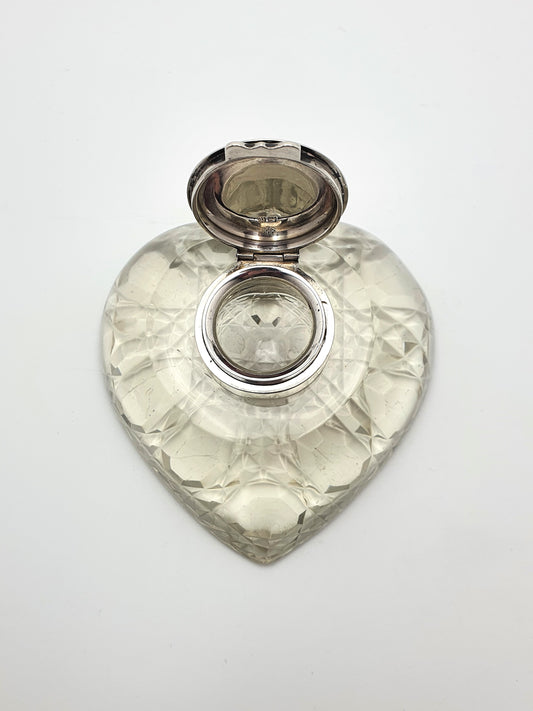 Fabulous Antique Cut Glass and Silver Topped Heart Shaped Ink Well – 1899