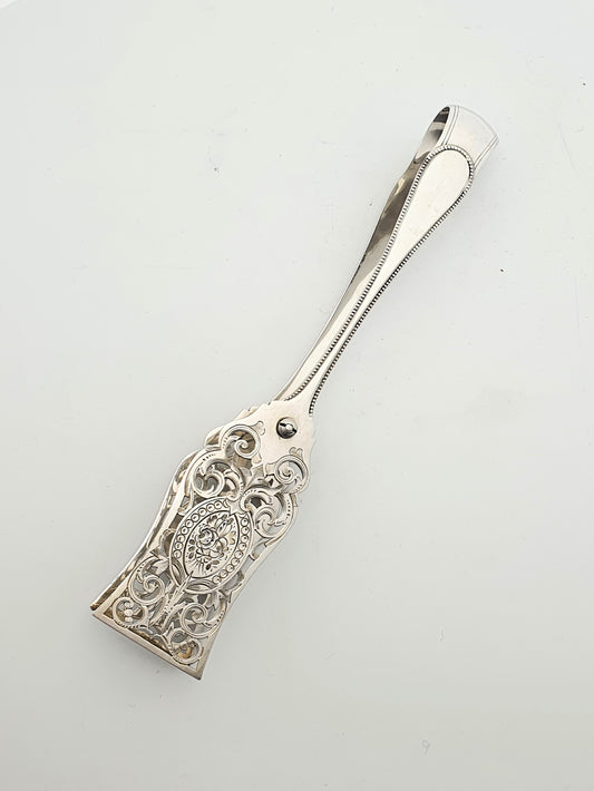 Gorgeous Antique Victorian Solid Silver Serving Tongs - 1899
