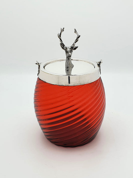 Gorgeous Antique Victorian Cranberry Glass Biscuit Barrel/Cookie Jar – circa 1890