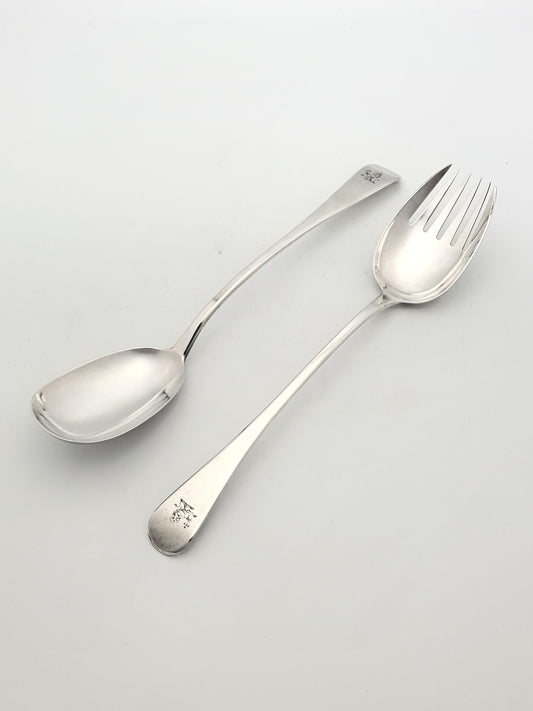 Lovely Pair of Antique Georgian Solid Silver Serving Spoons - 1821
