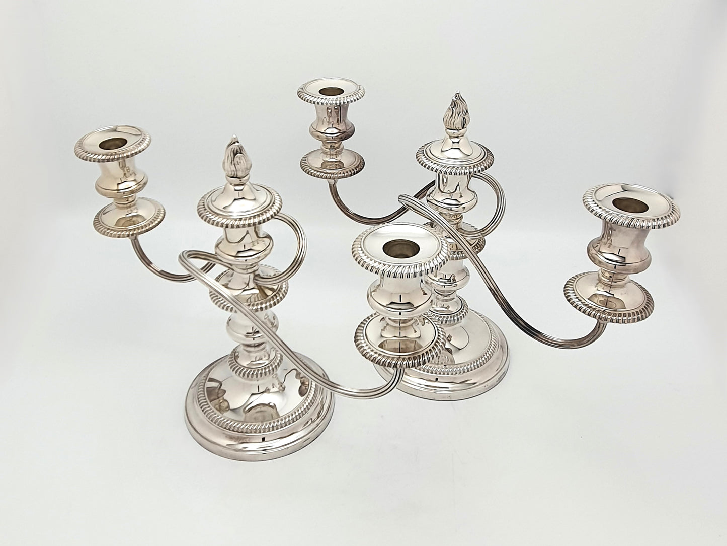 Lovely Pair of Antique Silver-Plated Low Candelabras – circa 1920