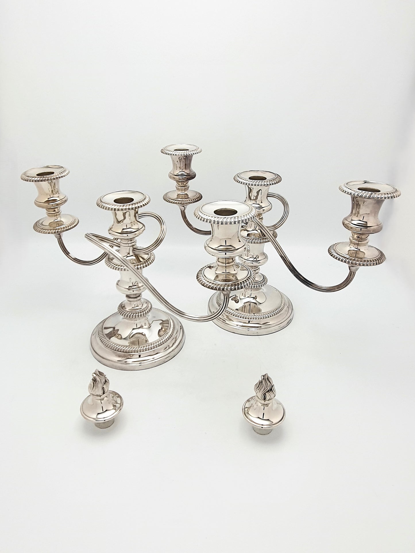 Lovely Pair of Antique Silver-Plated Low Candelabras – circa 1920
