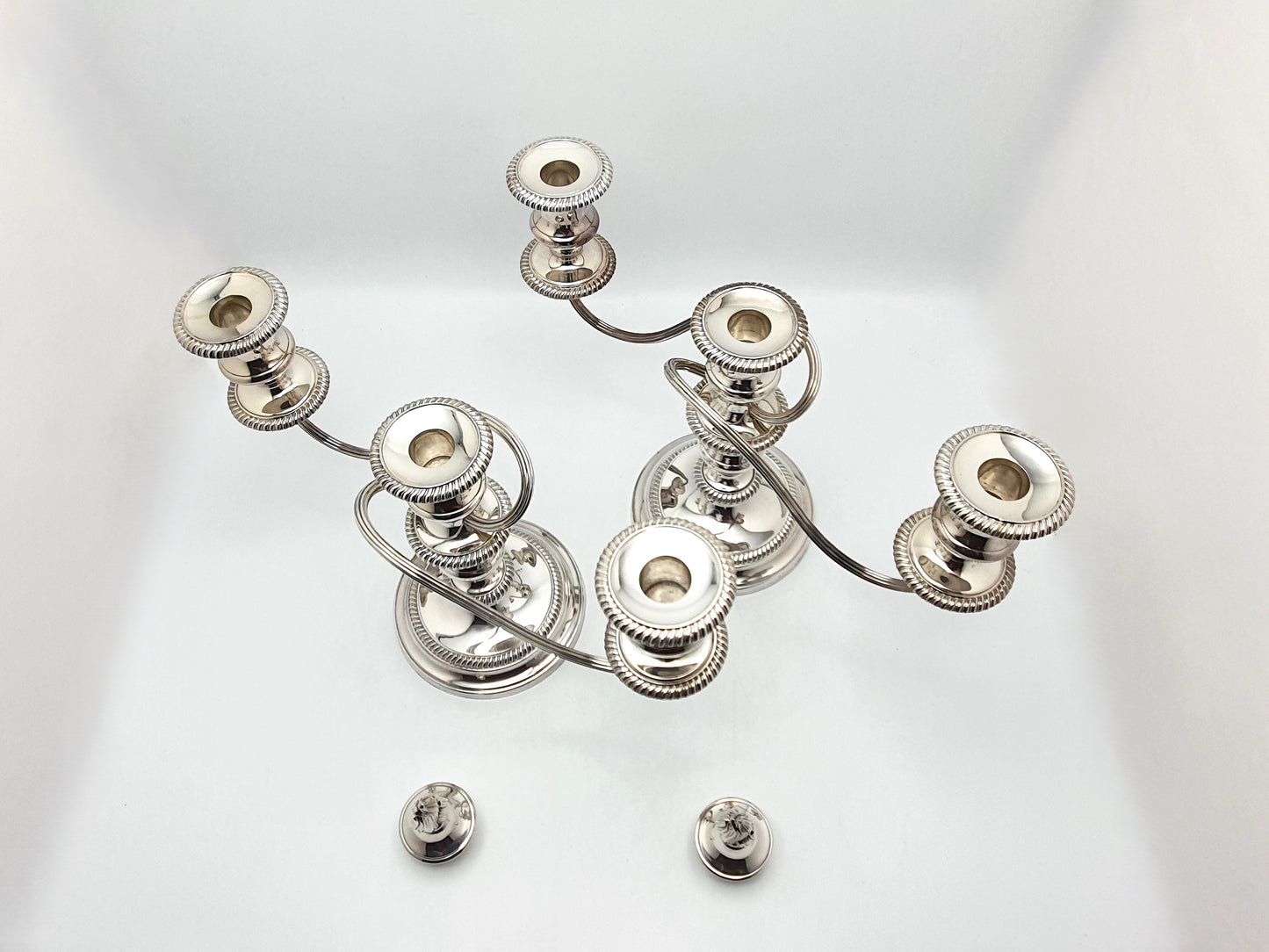 Lovely Pair of Antique Silver-Plated Low Candelabras – circa 1920