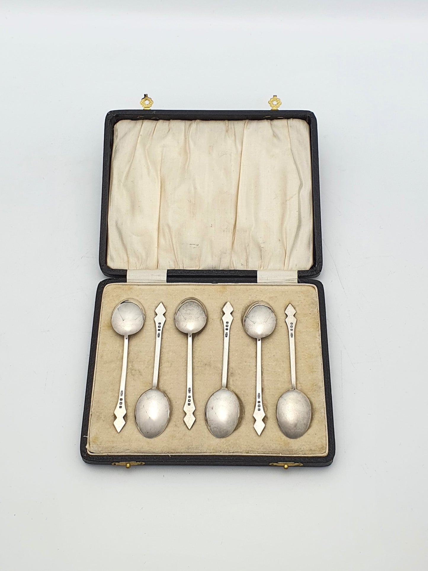 Lovely Set of 6 Art Deco Silver and Enamelled Teaspoons - 1933