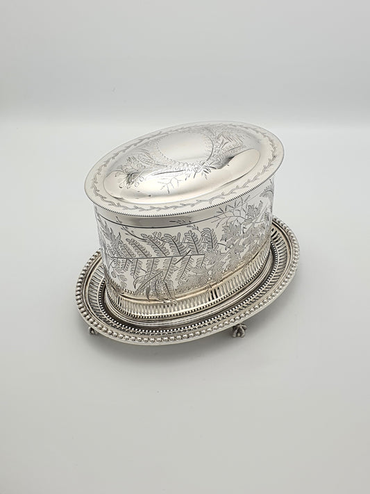 Lovely Antique Victorian Silver-Plated Oval Biscuit/Cookie Jar – circa 1880