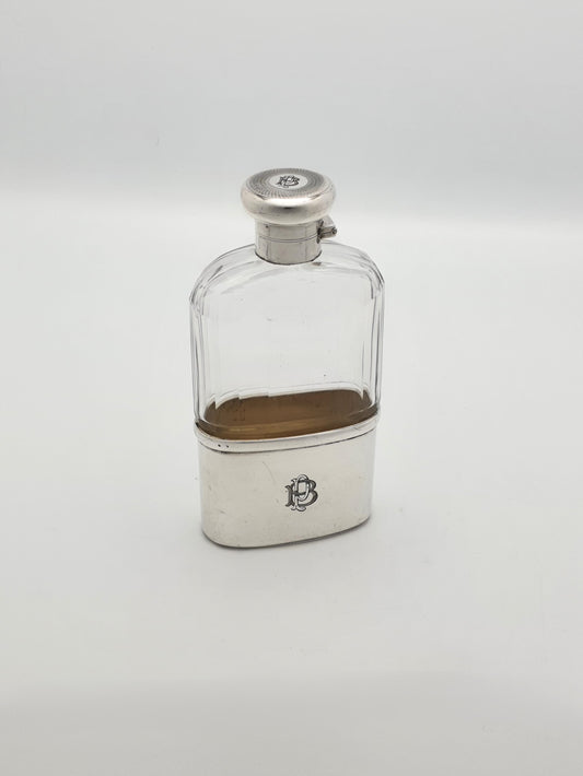 Superb Antique Silver and Cut-Glass Hip Flask – London, 1919
