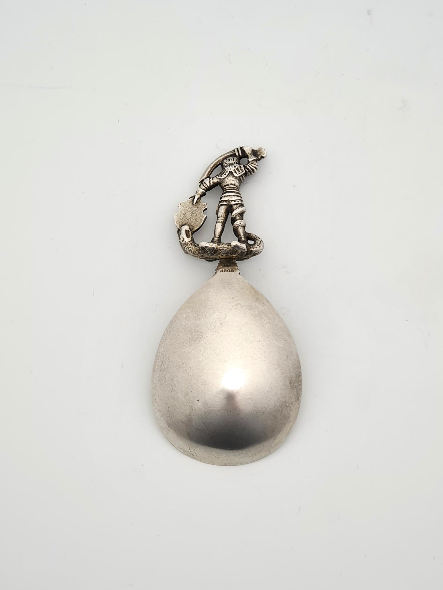 Unusual Antique Scandinavian 830 Silver Spoon with Knight & Serpent Motif – circa 1910