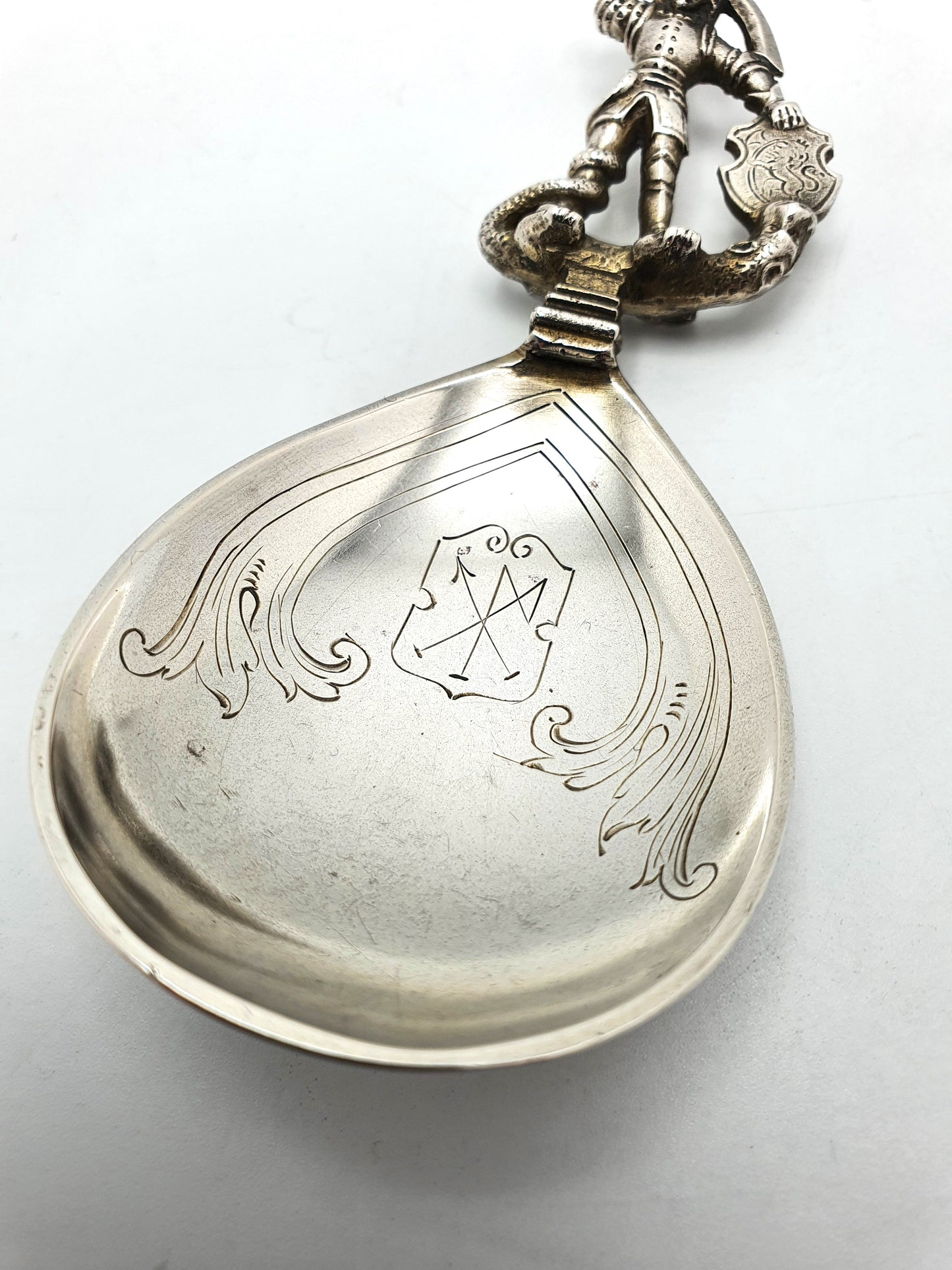 Unusual Antique Scandinavian 830 Silver Spoon with Knight & Serpent Motif – circa 1910