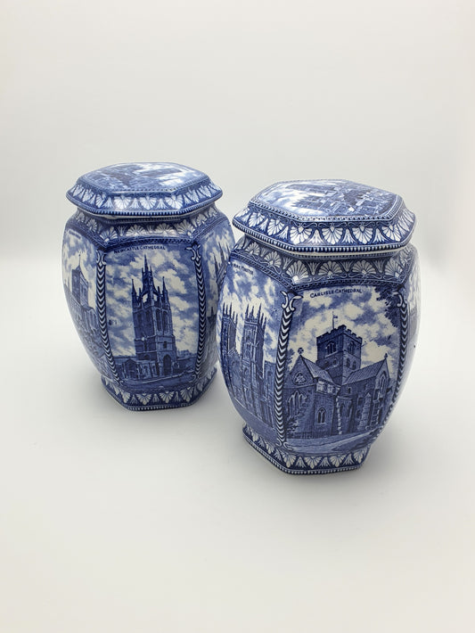 Lovely Pair of Large Antique Blue & White Ringtons Tea Cannisters – circa 1920