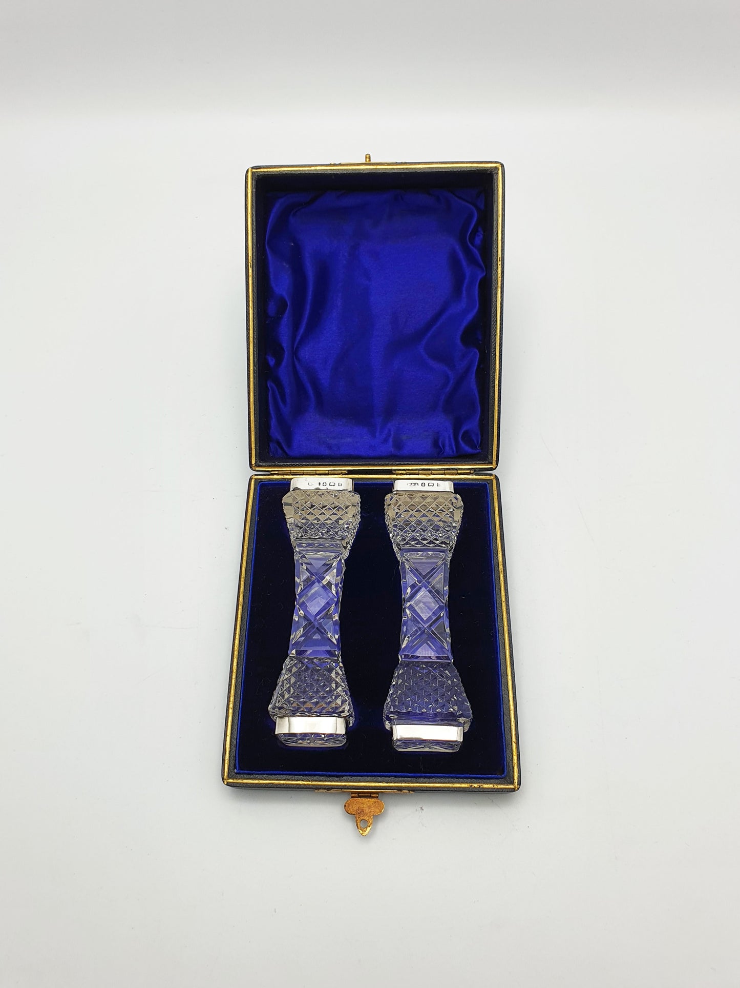 Lovely Pair of Antique Cut Glass & Silver Knife Rests in Original Case - 1900