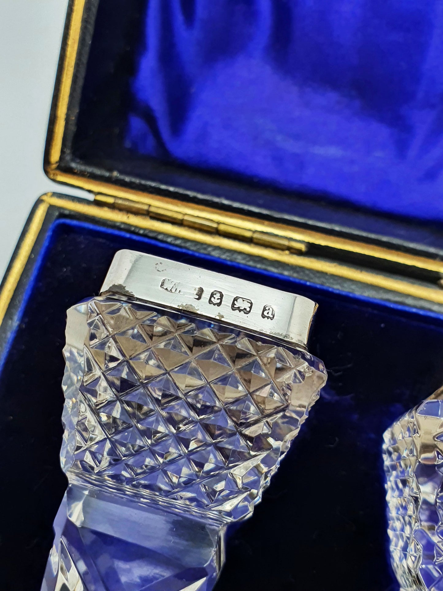 Lovely Pair of Antique Cut Glass & Silver Knife Rests in Original Case - 1900