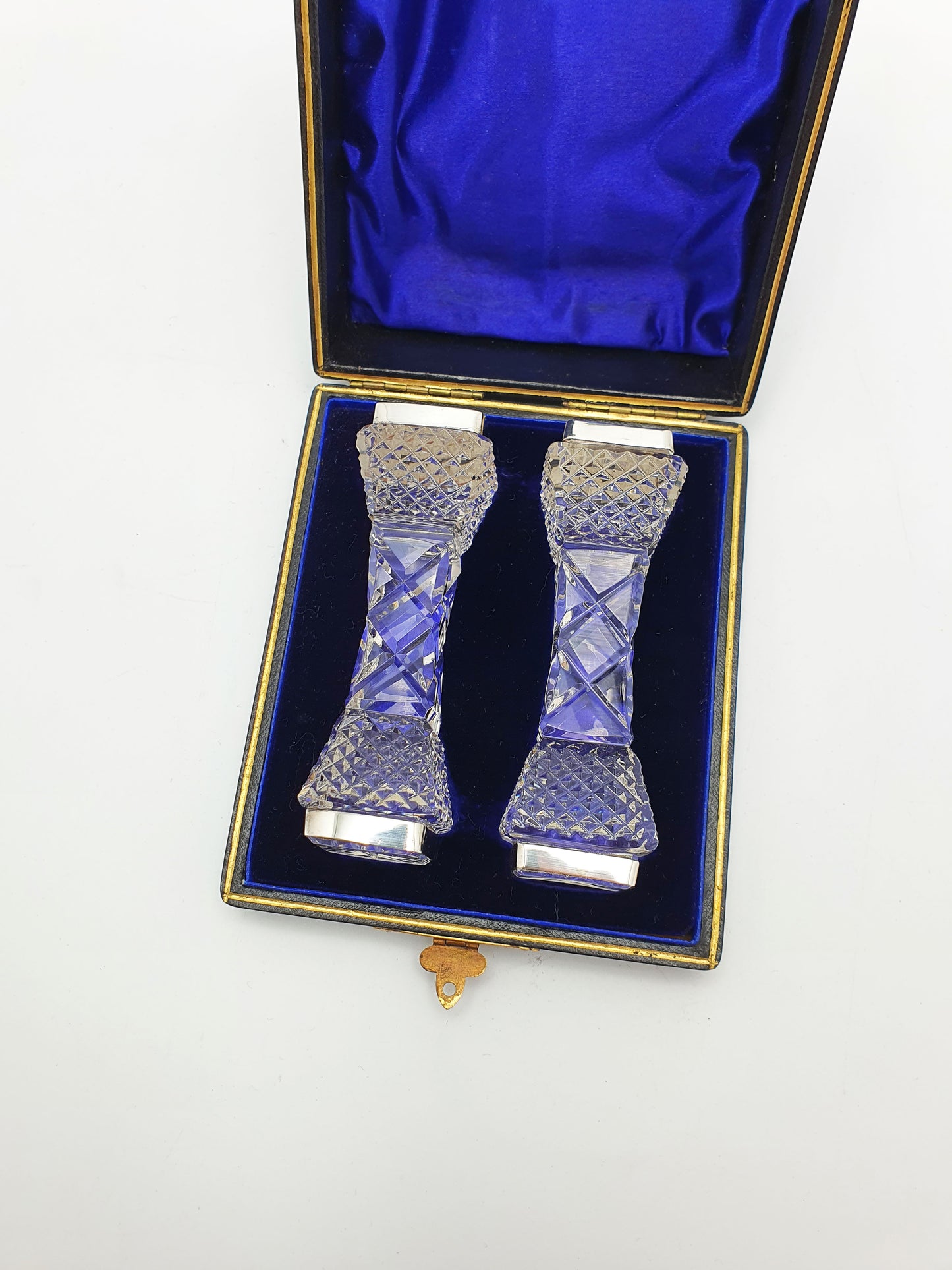 Lovely Pair of Antique Cut Glass & Silver Knife Rests in Original Case - 1900