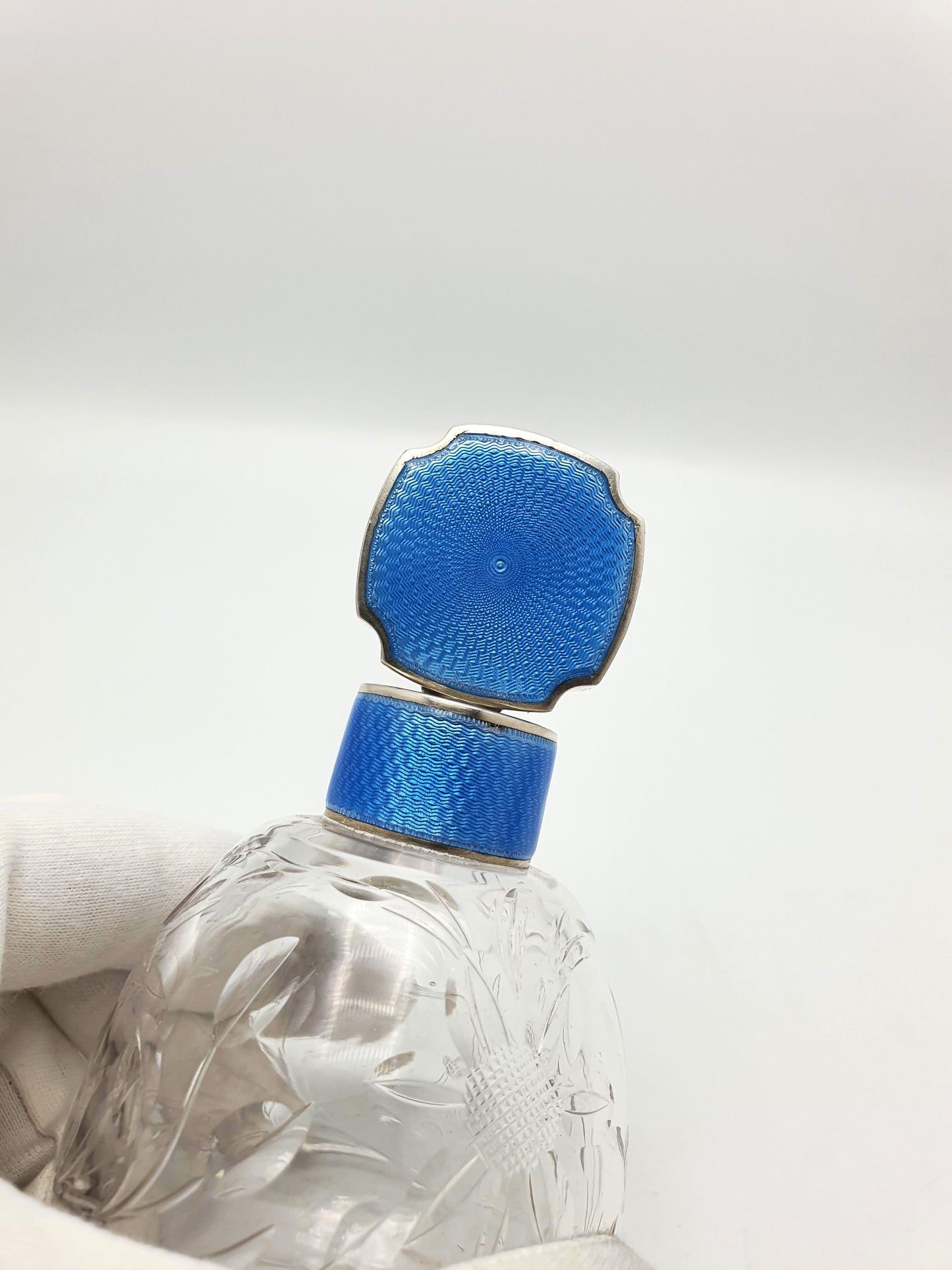 Rare Art Deco Silver and Guilloche Enamel Scent Bottle - 1930