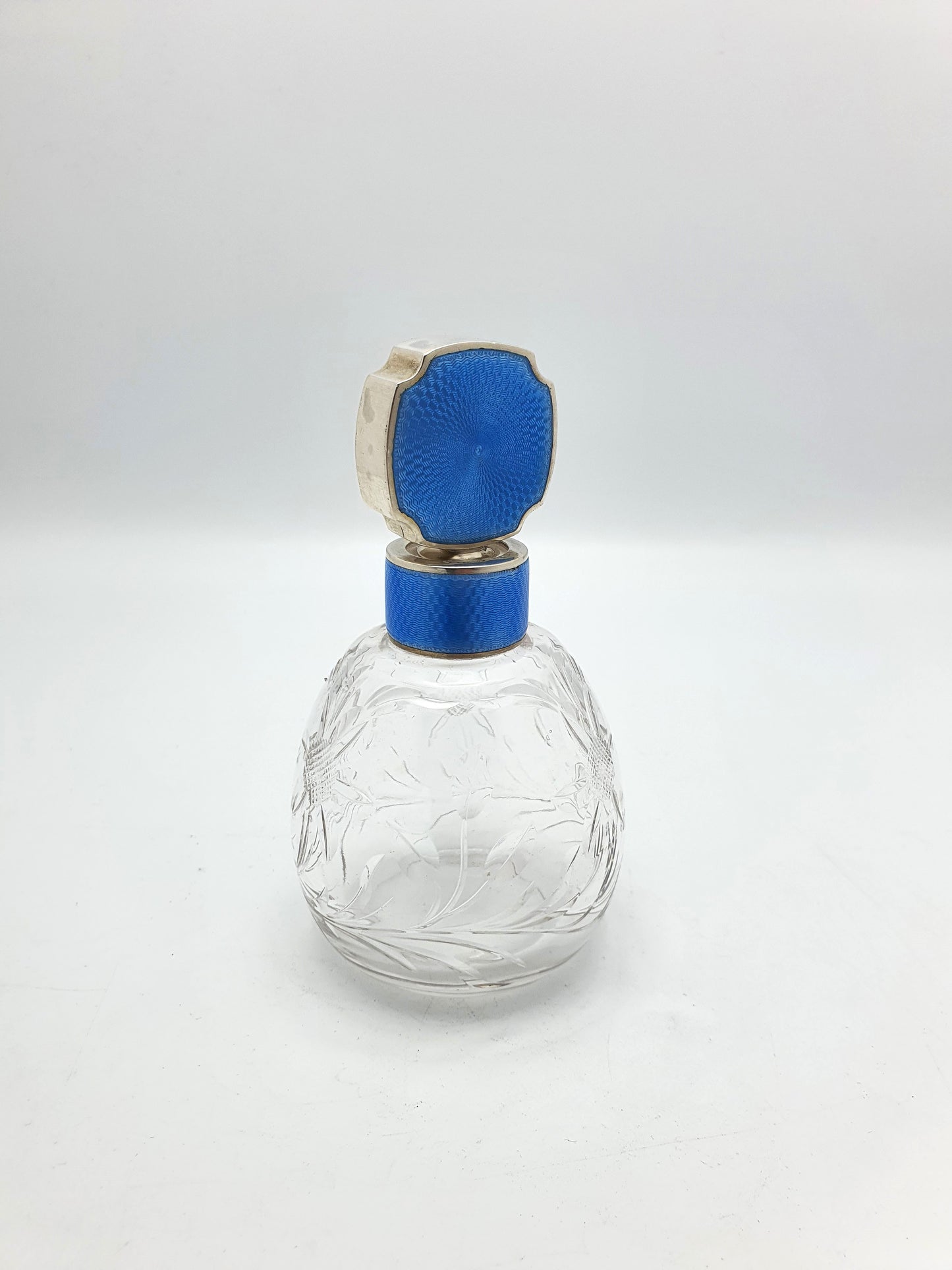 Rare Art Deco Silver and Guilloche Enamel Scent Bottle - 1930