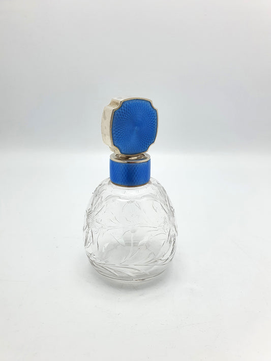 Rare Art Deco Silver and Guilloche Enamel Scent Bottle - 1930