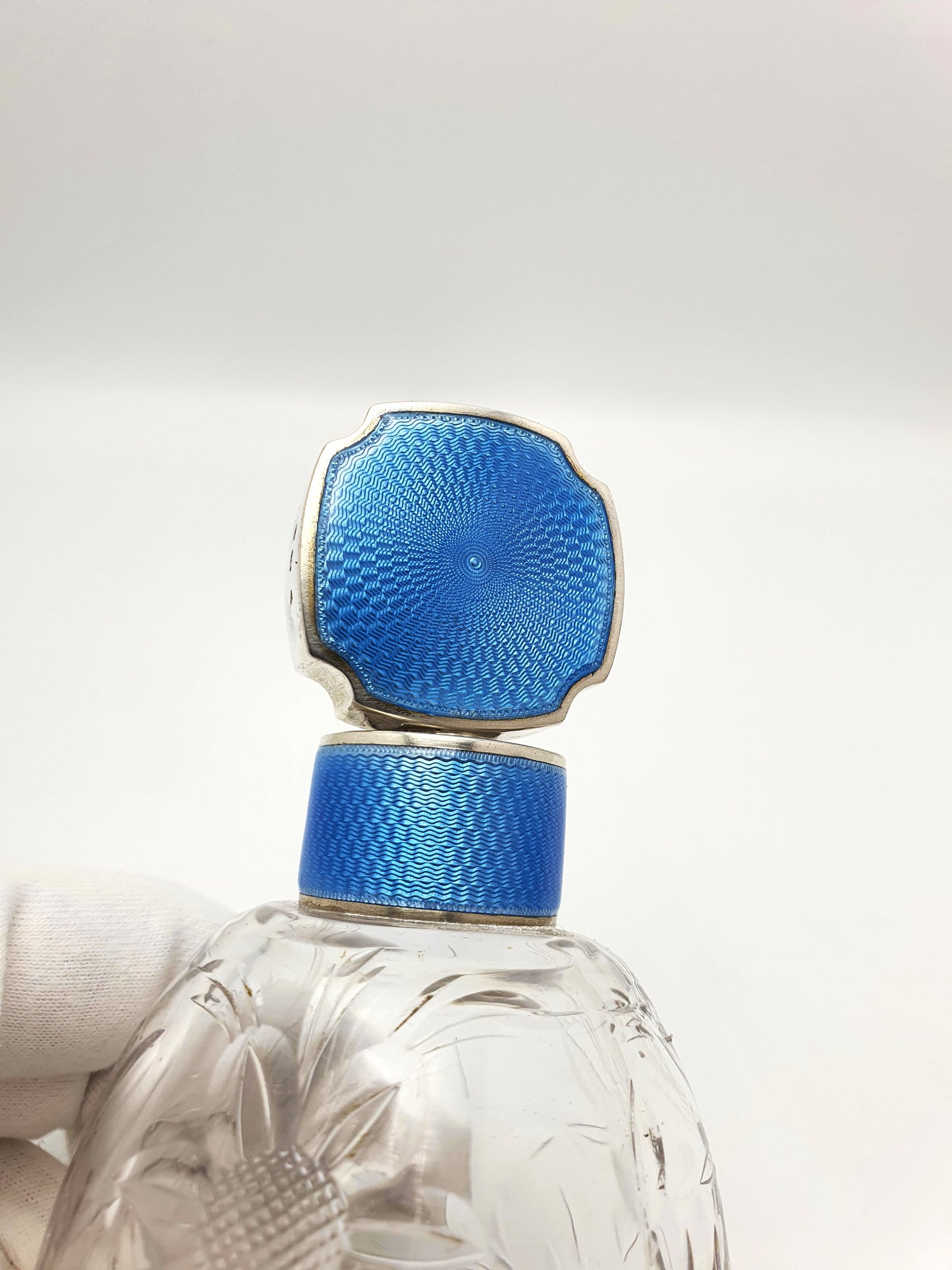 Rare Art Deco Silver and Guilloche Enamel Scent Bottle - 1930