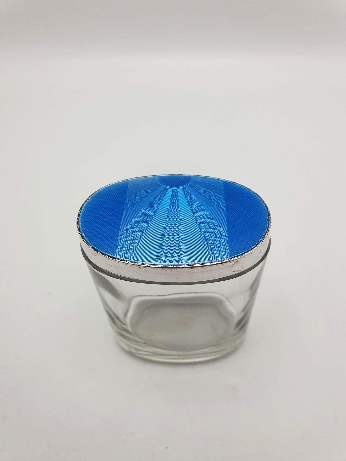 Wonderful Art Deco Silver and Guilloche Enamel Glass Vanity Jar - 1932