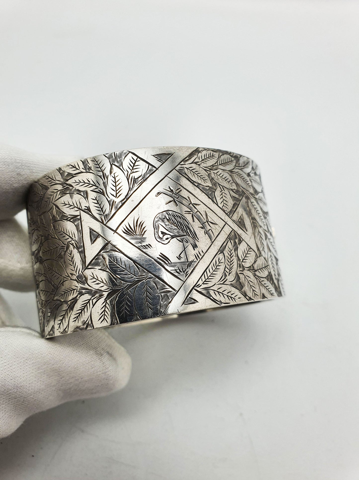 Nice Victorian Engraved Sterling Silver Bangle Bracelet - 1882