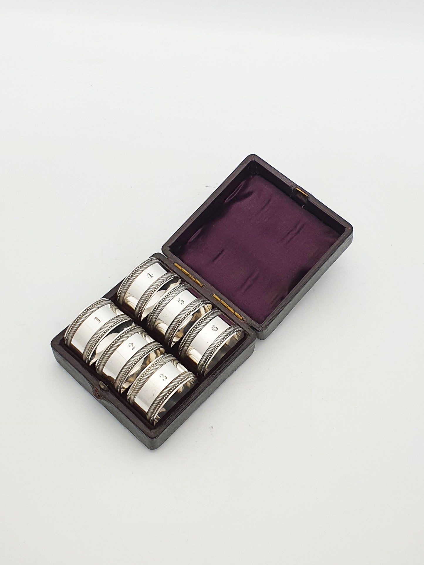 Charming Set of Six Antique Numbered Silver-Plated Napkin Rings – circa 1905