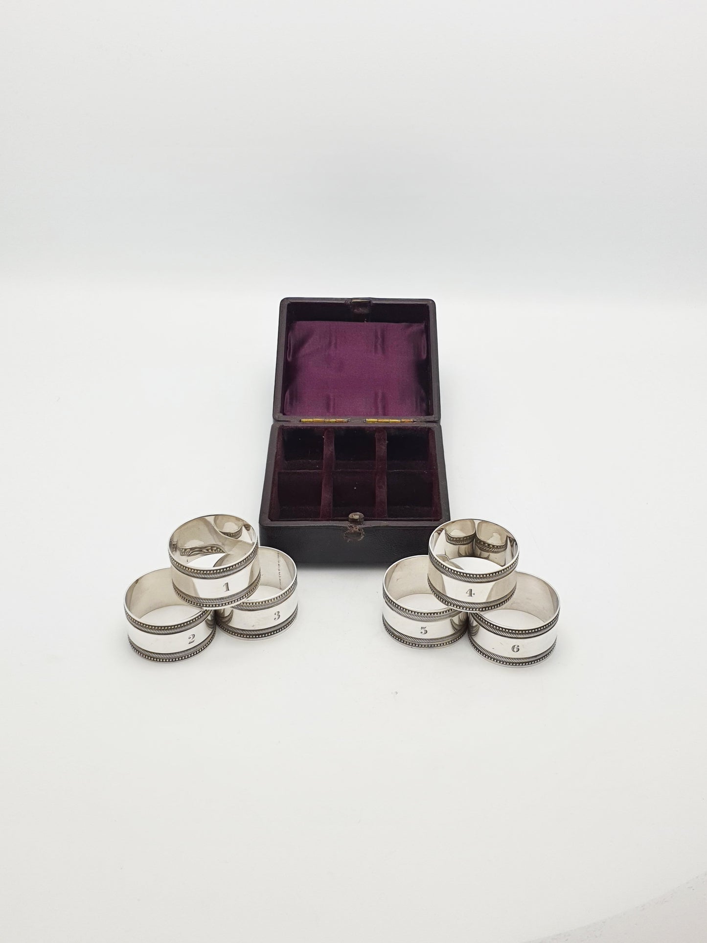 Charming Set of Six Antique Numbered Silver-Plated Napkin Rings – circa 1905