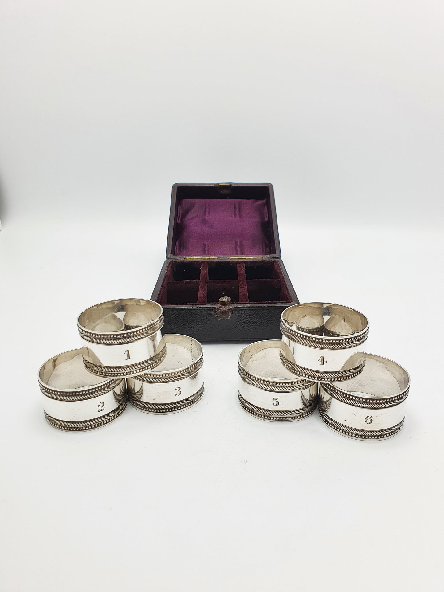 Charming Set of Six Antique Numbered Silver-Plated Napkin Rings – circa 1905