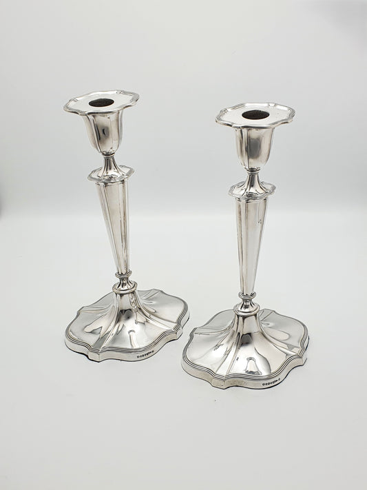 Lovely Pair of Georgian Revival Style Antique Silver-Plated Candlesticks – circa 1905
