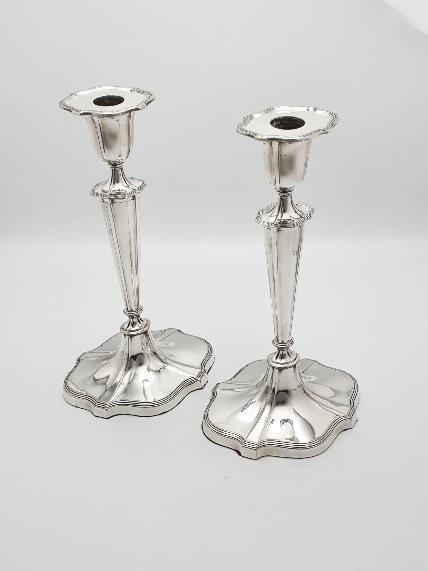 Lovely Pair of Georgian Revival Style Antique Silver-Plated Candlesticks – circa 1905