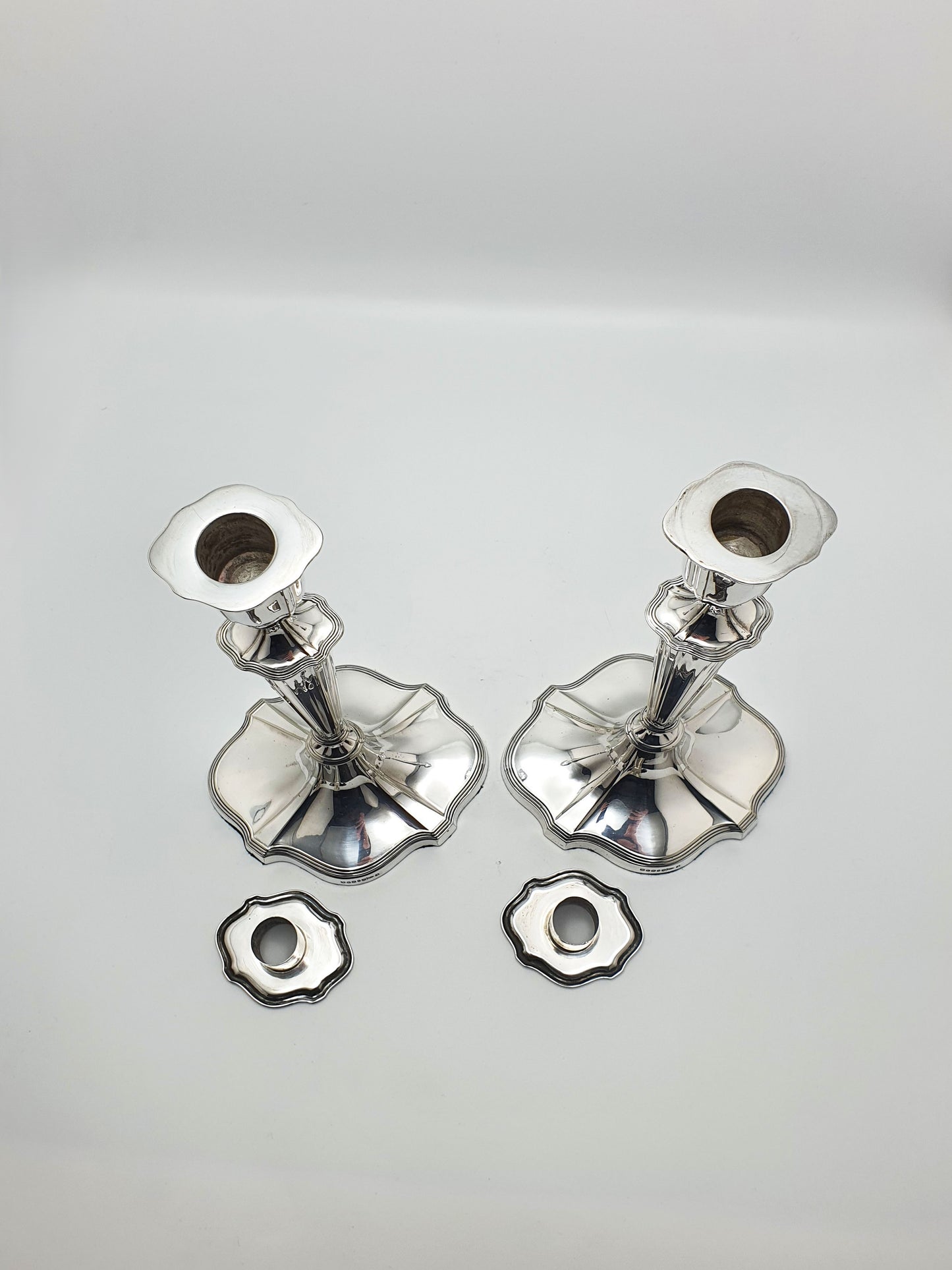 Lovely Pair of Georgian Revival Style Antique Silver-Plated Candlesticks – circa 1905