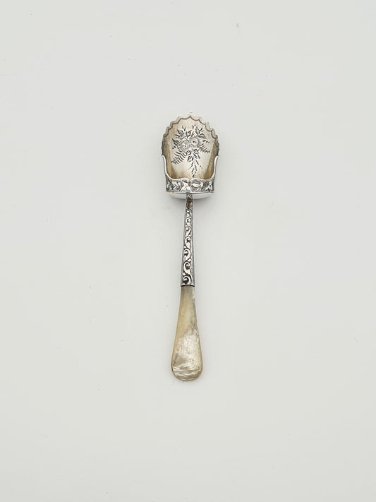 Wonderfully Decorated Antique Edwardian Silver & Mother-of-Pearl Sugar Shovel - 1905