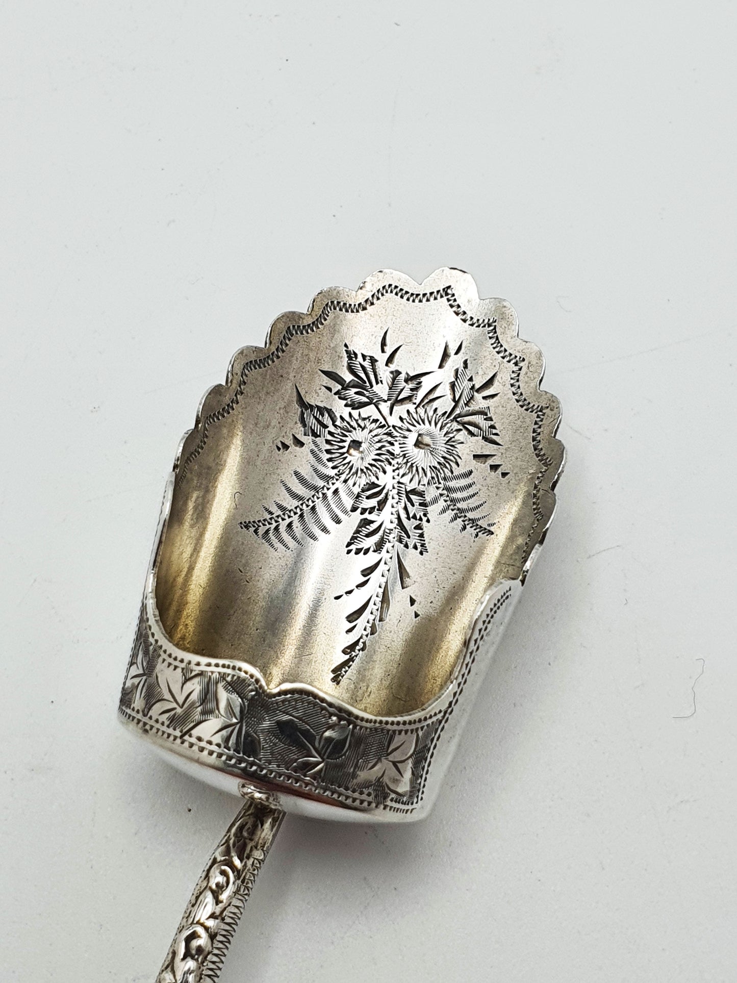 Wonderfully Decorated Antique Edwardian Silver & Mother-of-Pearl Sugar Shovel - 1905