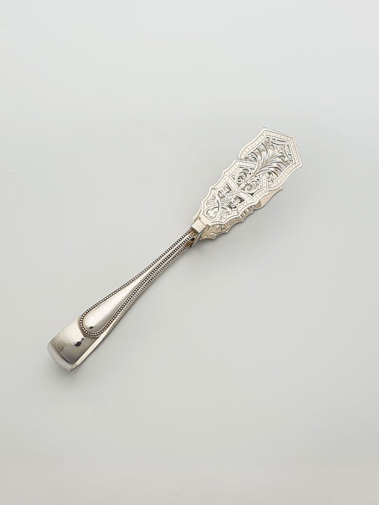 Gorgeous Antique Silver-Plated Serving Tongs with Ornate Pierced Ends – circa 1905