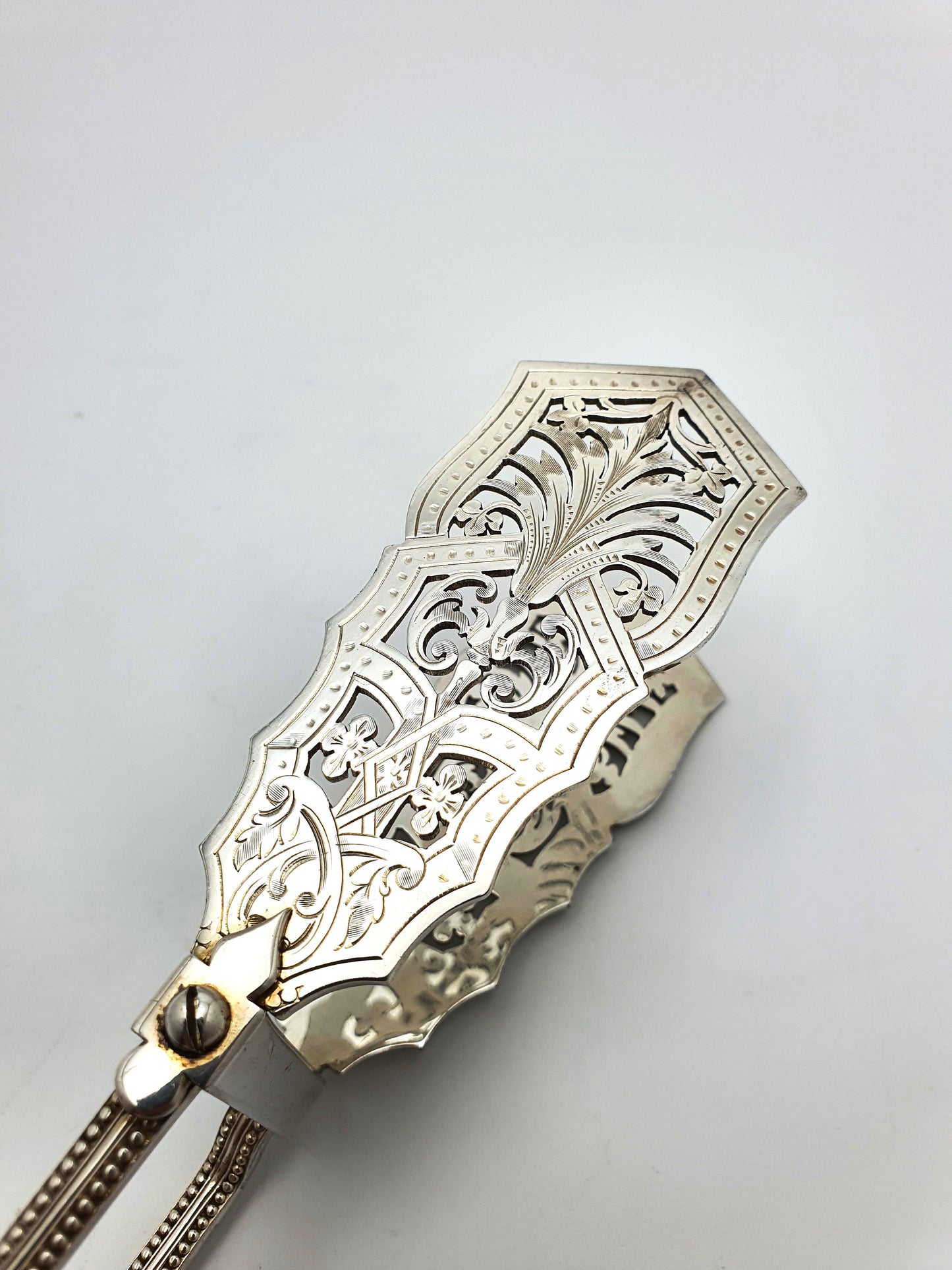 Gorgeous Antique Silver-Plated Serving Tongs with Ornate Pierced Ends – circa 1905