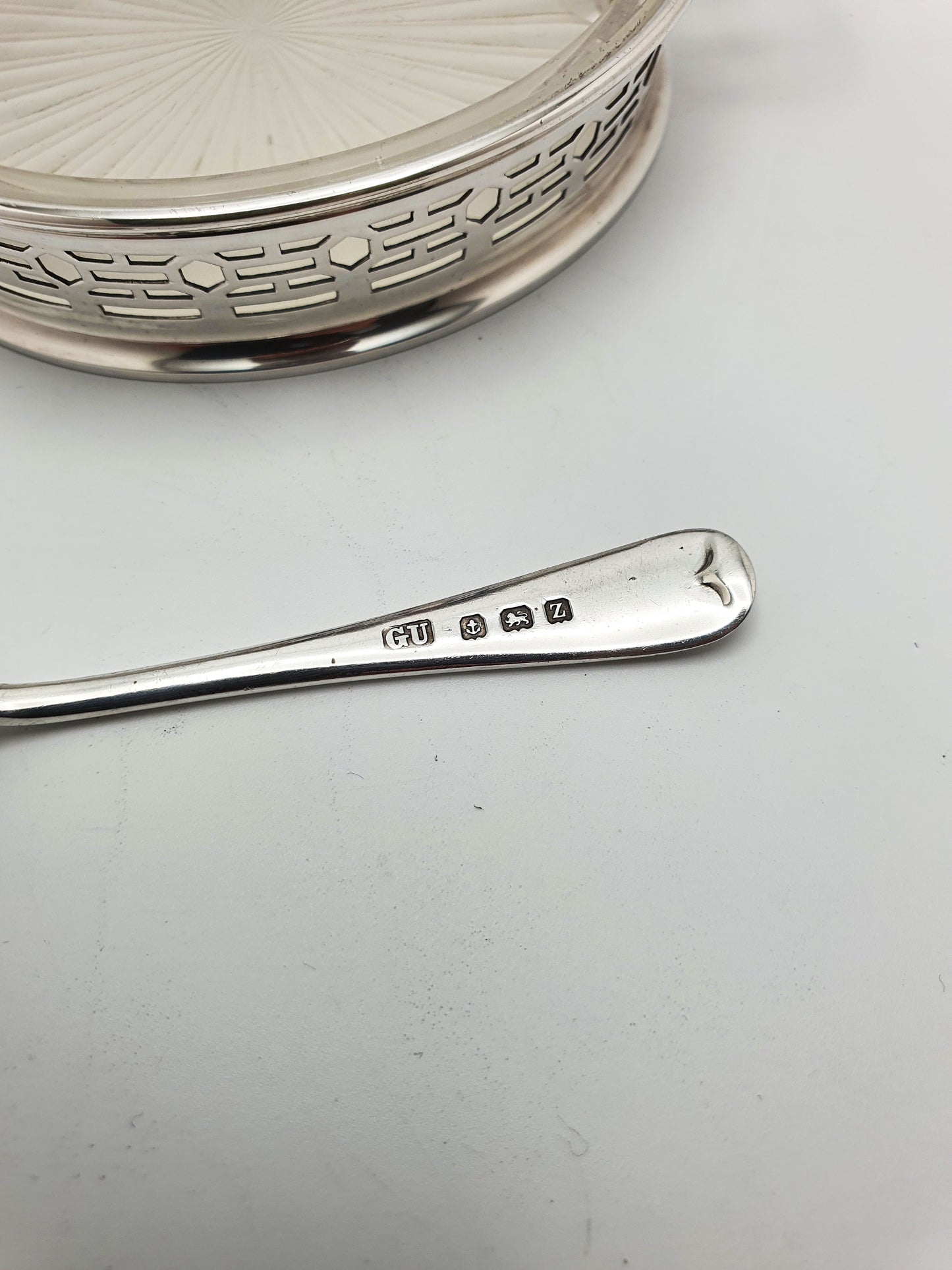 Pretty Silver Butter Dish with Glass Insert and Silver Butter Knife - 1928