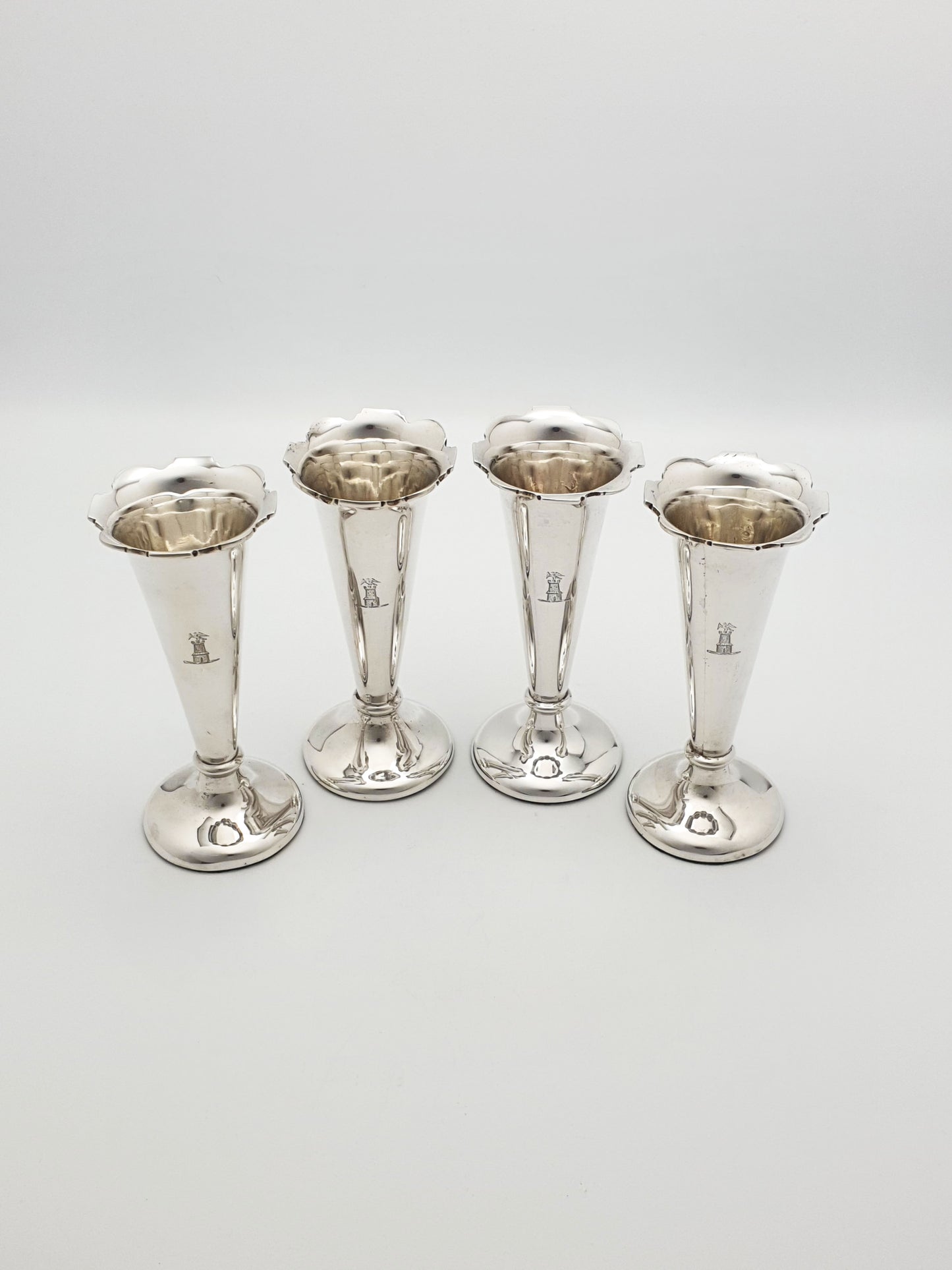 Stunning Set of Four Antique Edwardian Silver Bud Vases - 1908