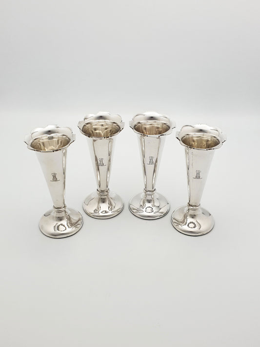 Stunning Set of Four Antique Edwardian Silver Bud Vases - 1908