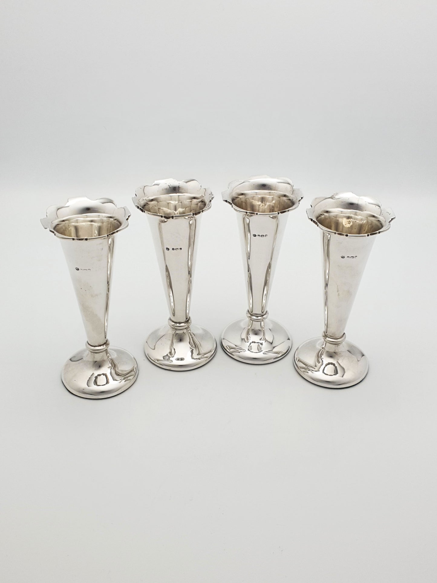 Stunning Set of Four Antique Edwardian Silver Bud Vases - 1908
