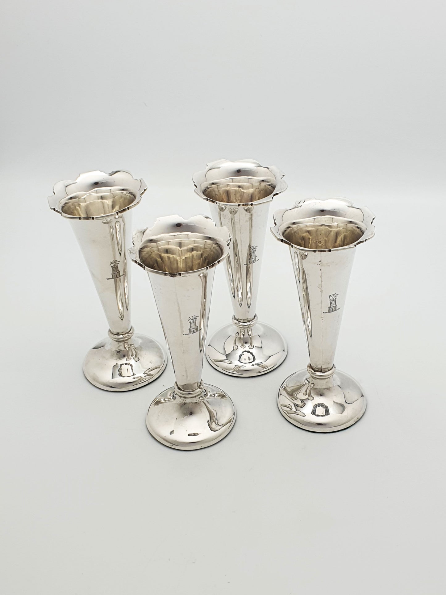 Stunning Set of Four Antique Edwardian Silver Bud Vases - 1908