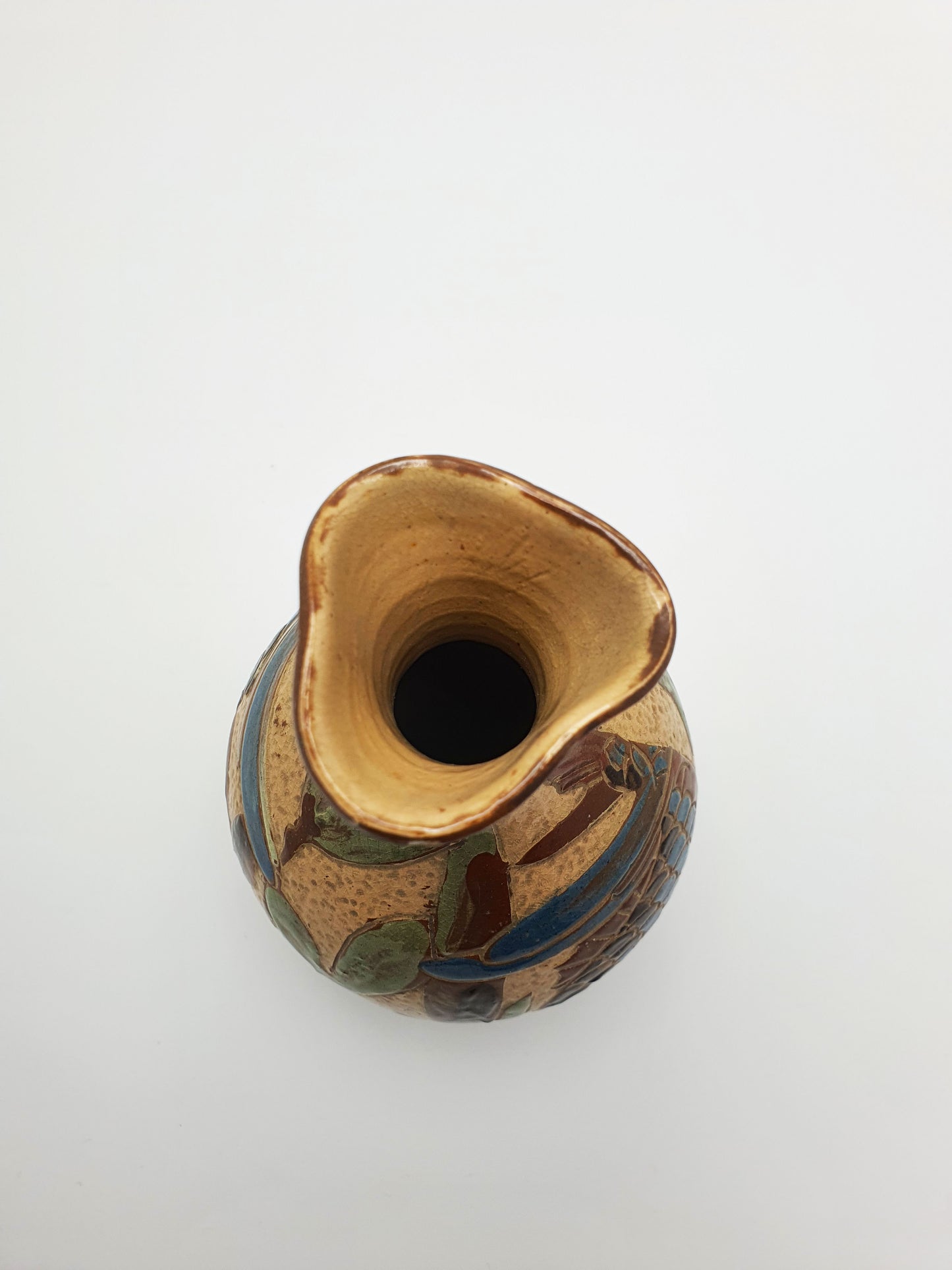 Nice Antique Victorian Baron Ware Pottery Vase with Fish & Water Motif – circa 1890