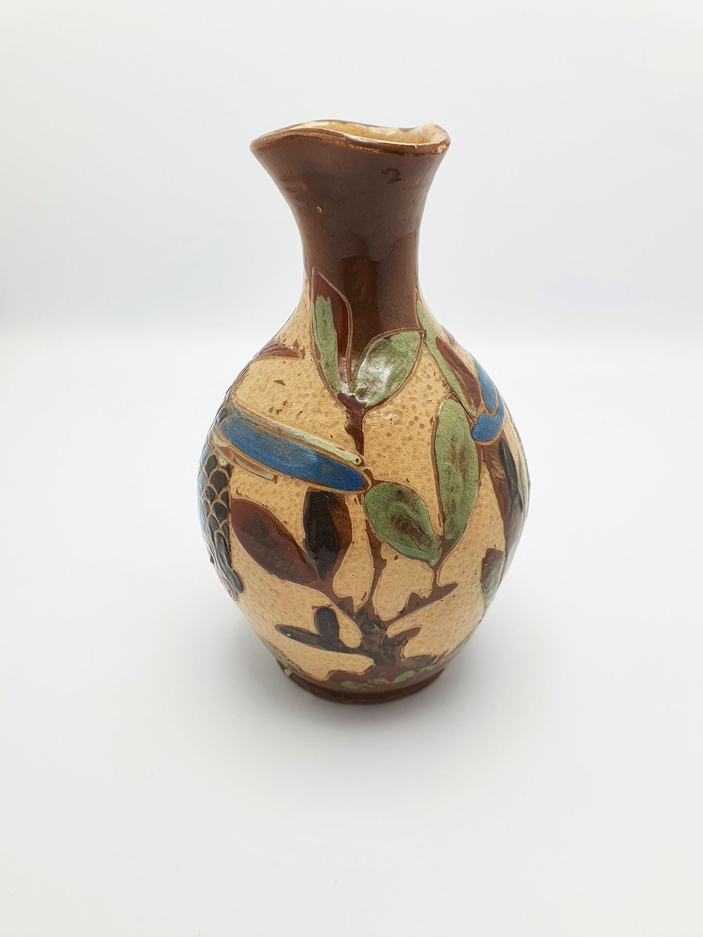 Nice Antique Victorian Baron Ware Pottery Vase with Fish & Water Motif – circa 1890