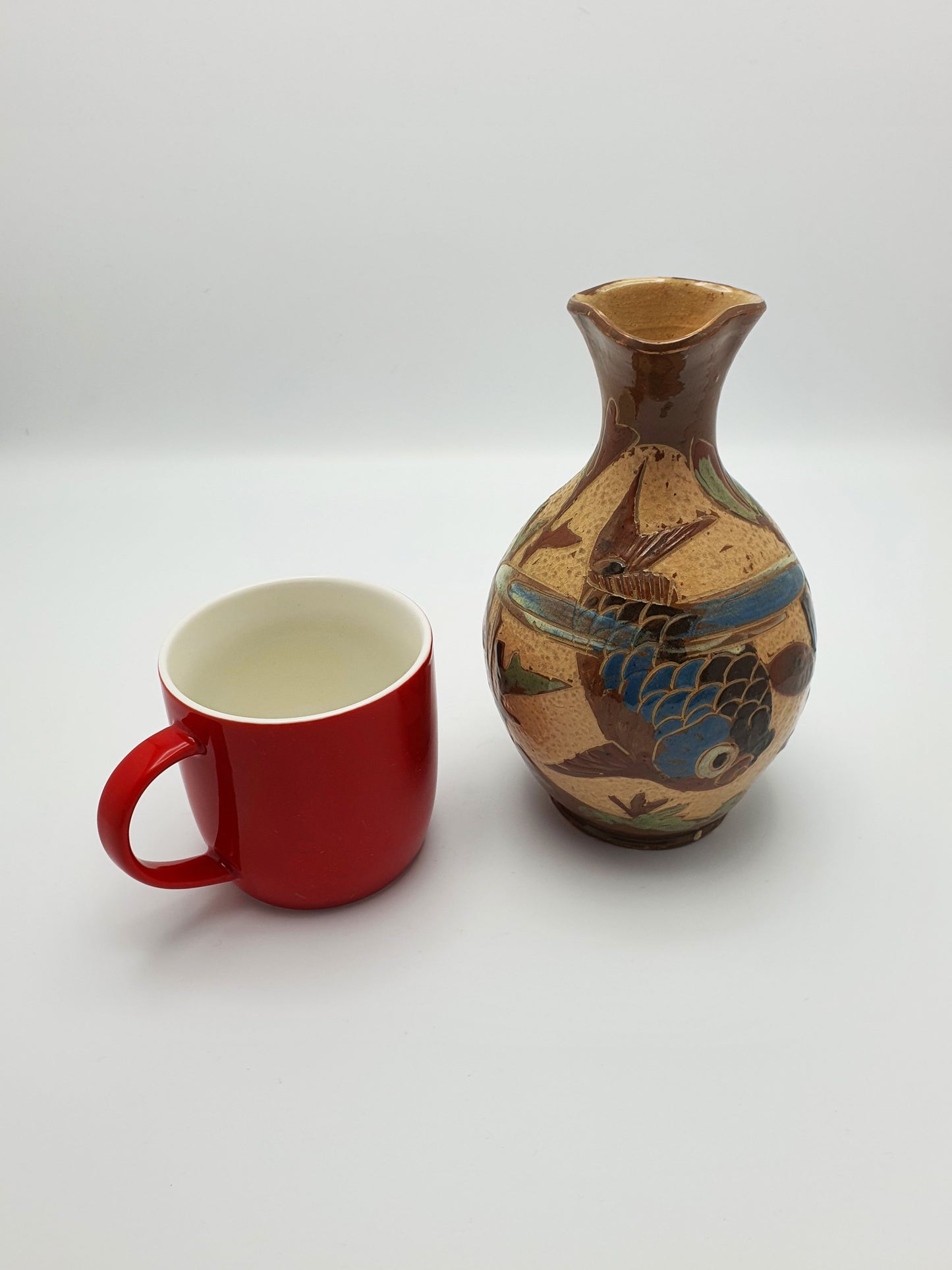 Nice Antique Victorian Baron Ware Pottery Vase with Fish & Water Motif – circa 1890