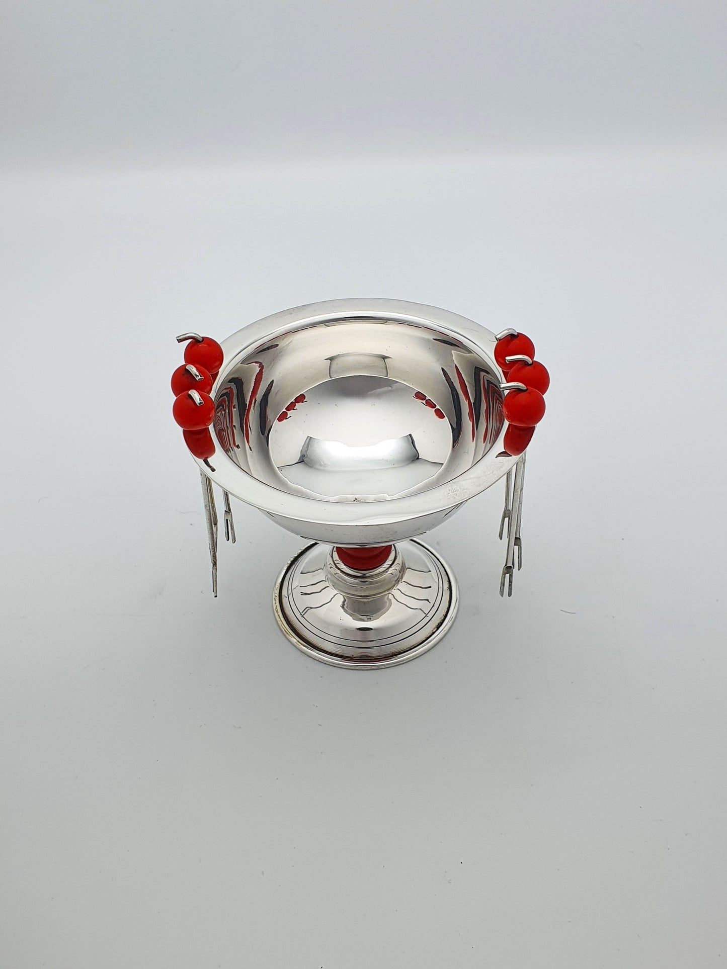 Charming Mid-Century Silver-Plated Cocktail Pick Set with Cherry Red Accents – circa 1950