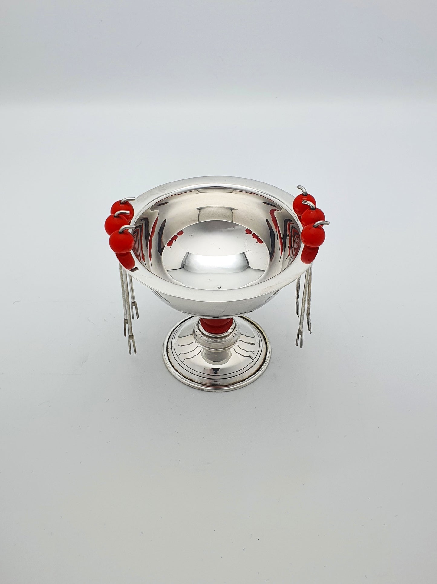 Charming Mid-Century Silver-Plated Cocktail Pick Set with Cherry Red Accents – circa 1950
