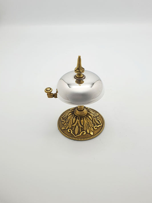 Victorian-Style Silver-Plated Desk Bell with Ornate Brass Base – circa 1920